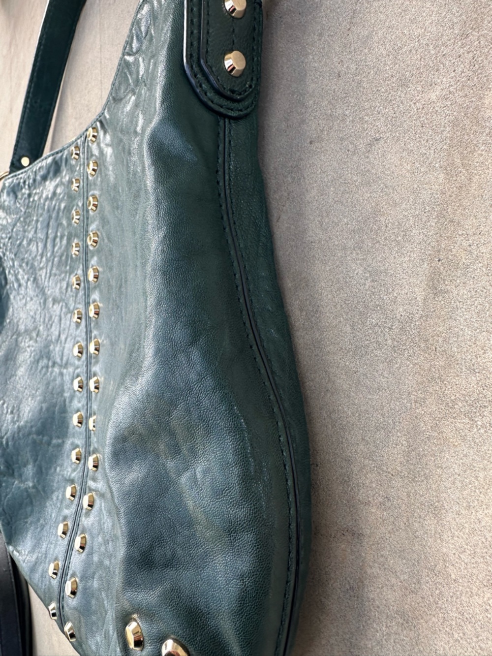 Michael Kors Uptown Astor Hunter Green Gold Studded Hobo/Shoulder Bag - Picture 4 of 9